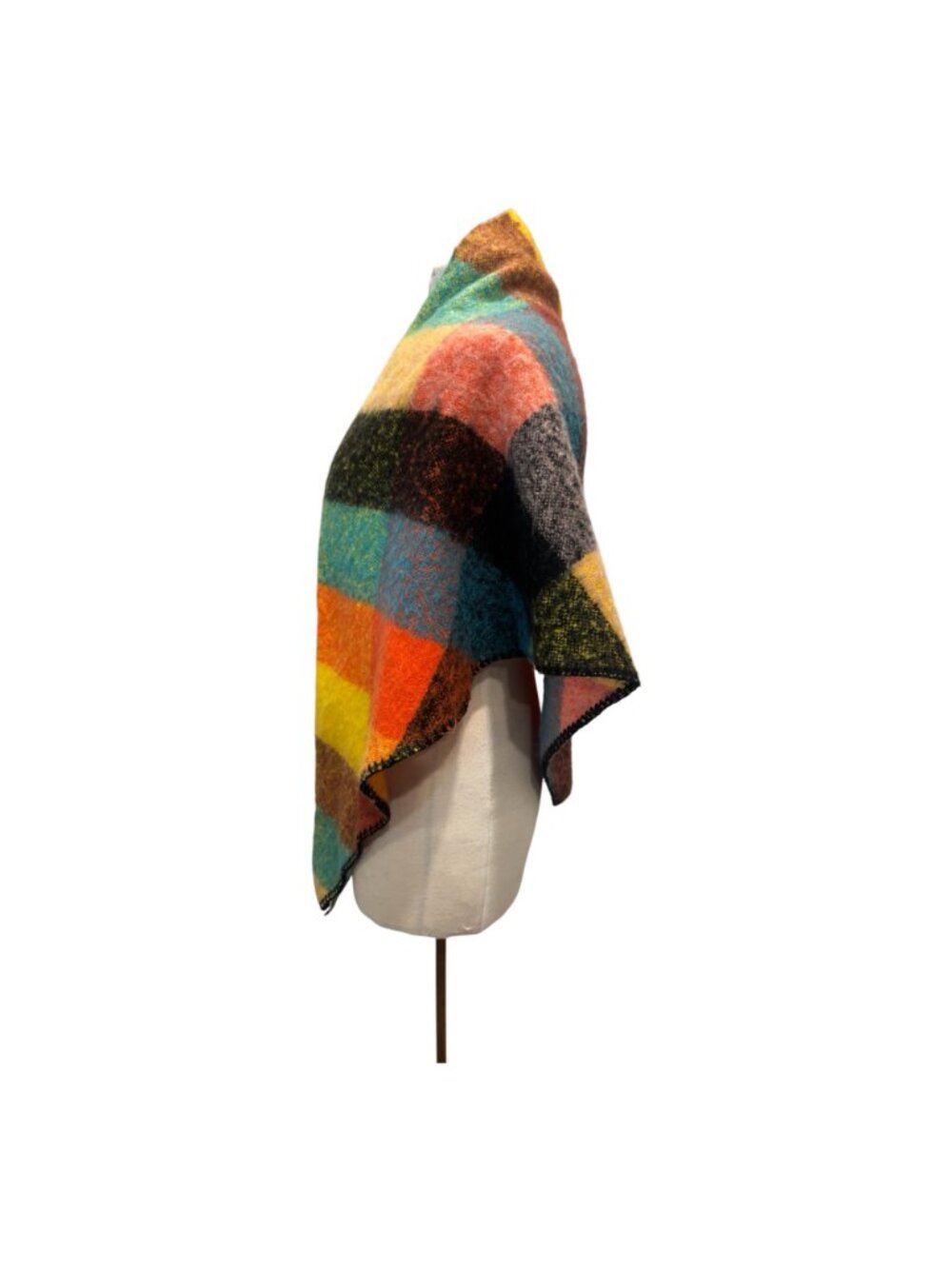 Multicolor Plaid Triangle Shawl Wrap Oversized Fuzzy Colorblock Blanket Scarf 75 - Picture 3 of 5